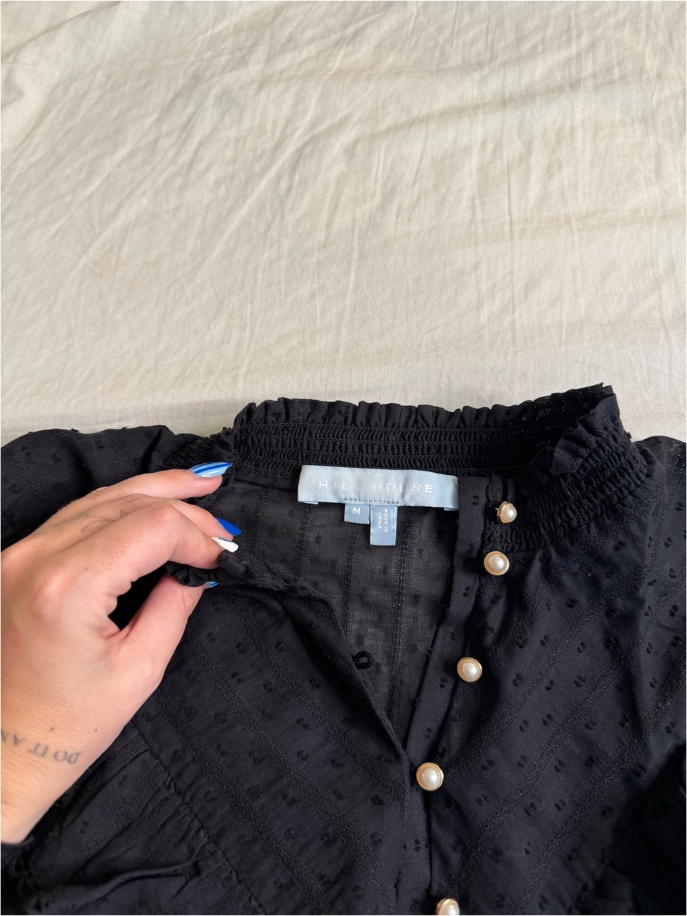 Black Ruffle Button-Front Women's Blouse - Picture 3 of 5